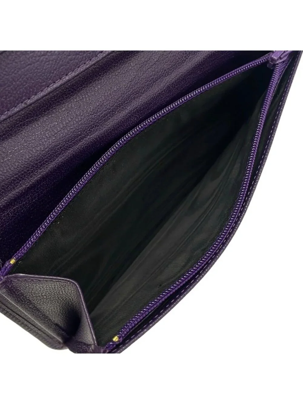 Chanel Bifold Wallet Purple CC Logo Gold Leather